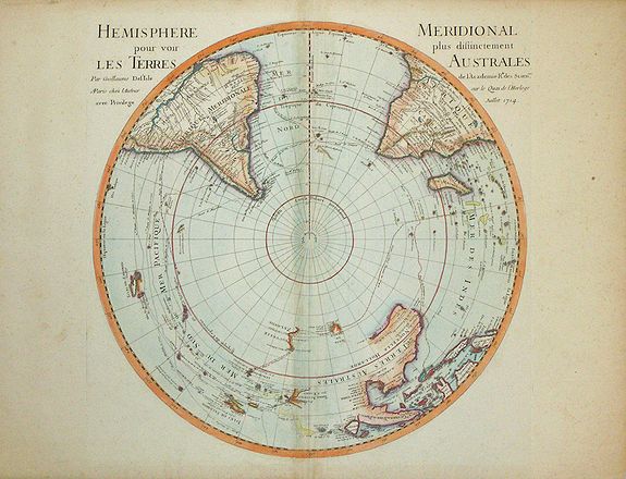De l'Isle, G., Hemisphere Meridional pour voir plus distinctement les Terres Australes
, antique map, old maps
