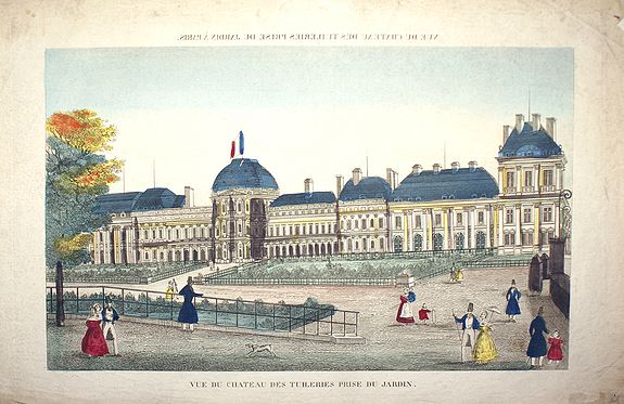 BASSET, Vue du Chateau des Tuileries prise du jardin, antique map, old maps