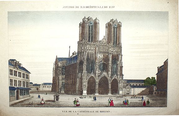 BASSET, Vue de la Cathédrale de Rheims, antique map, old maps