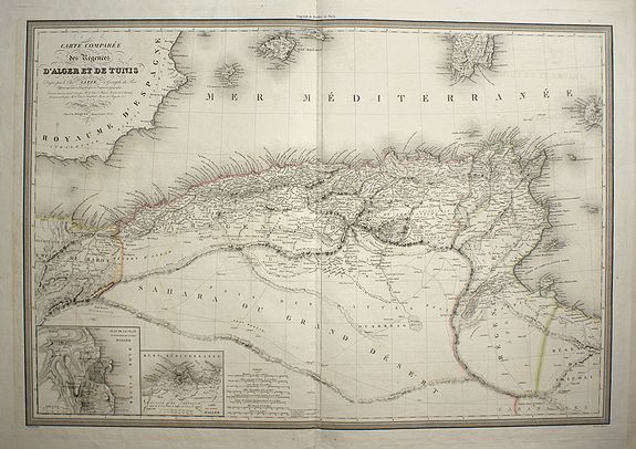 LAPIE, Alexandre Emile, Carte comparée des régences d'Alger et de Tunis, antique map, old maps
