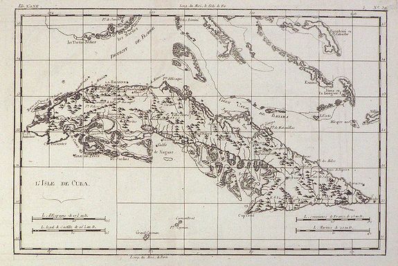 Bonne, R., L'Isle de Cuba., antique map, old maps