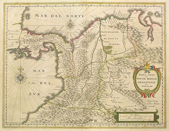 Blaeu, W., Terra Firma et Novum Regnum Granatense et Popayan, antique map, old maps