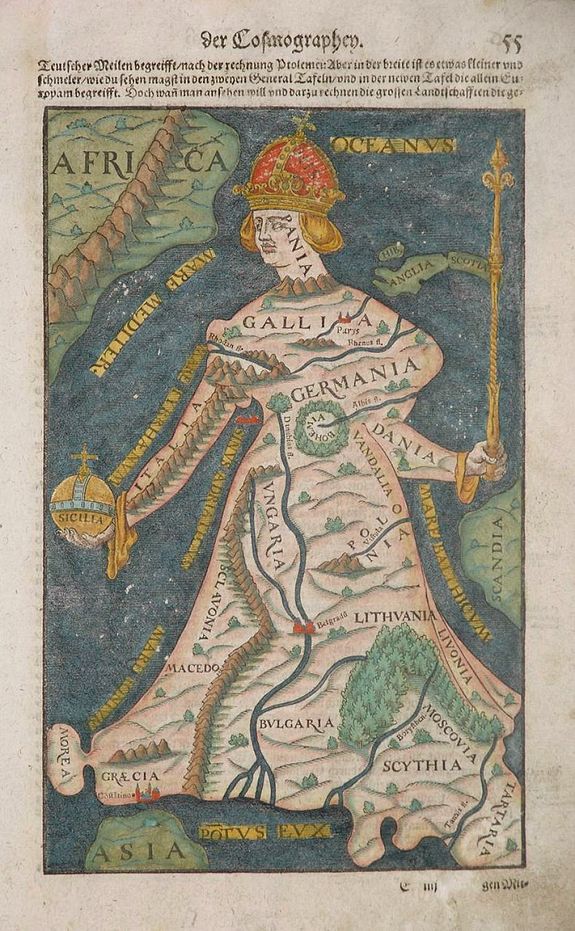 Sebastian Münster, Europa Virgo., antique map, old maps
