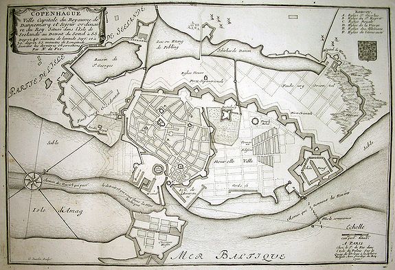 DE FER, N., COPENHAGUE Ville Capitale du Royaume de Dannemarq..., antique map, old maps