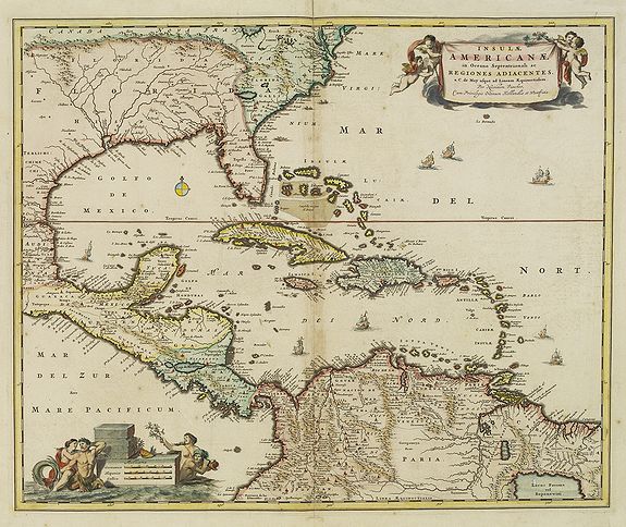 VISSCHER, N., Insulae Americanae in Oceano ..., antique map, old maps