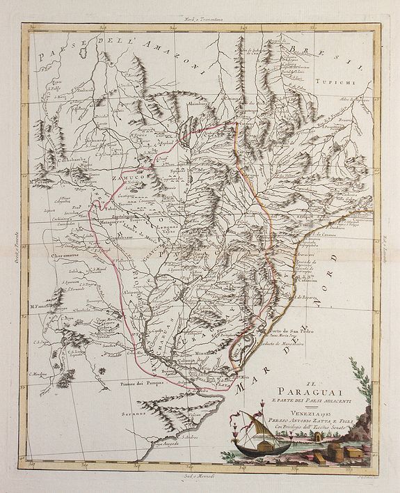 ZATTA, A., Il Paraguai Uraguai e Rio della Plata., antique map, old maps
