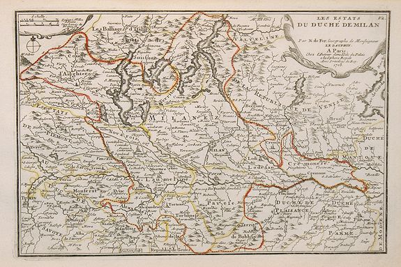 DE FER, N., Les estats du duché de Milan., antique map, old maps