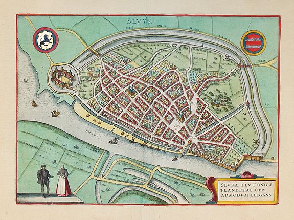 BRAUN, G. / HOGENBERG, F., Slusa, Teutonicae Flandriae opp. ..., antique map, old maps