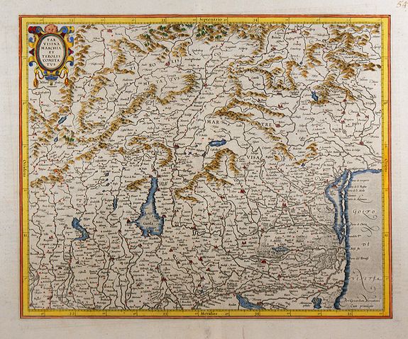 MERCATOR,G./ HONDIUS,J., Tarvisina Marchia et Tirolis Comitatus., antique map, old maps