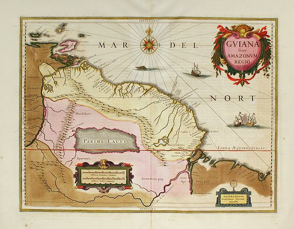 BLAEU, W., Guiana sive Amazonum Regio., antique map, old maps