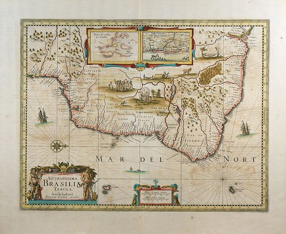 HONDIUS, H., Accuratissima Brasiliae tabula., antique map, old maps