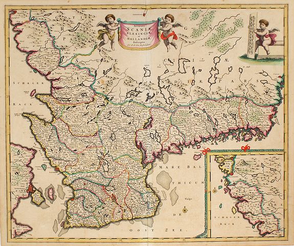 DE WIT, F., Accurata Scaniae Blekingae, et Hallandiae . . ., antique map, old maps