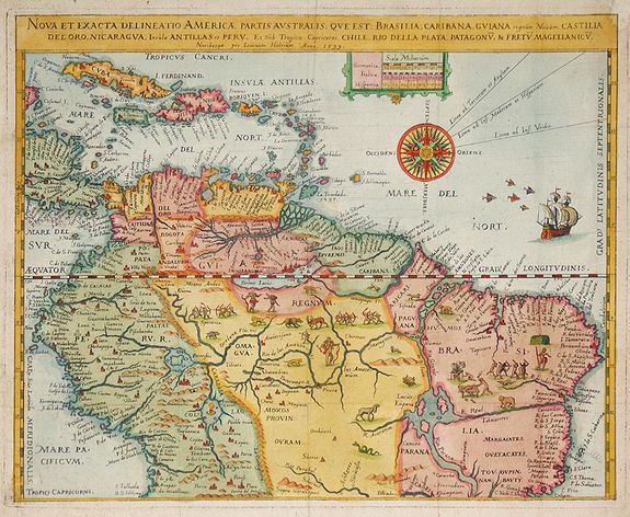 HULSIUS, L., Nova Et Exacta Delineatio Americae Partis Australis Que Est : Brasilia, Caribana, Guiana ?, antique map, old maps