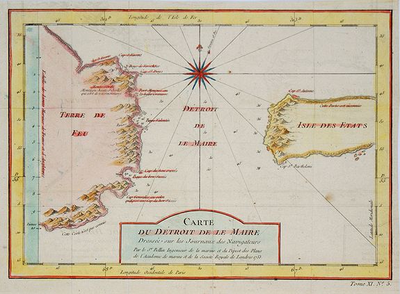 BELLIN, J.N., Carte du Détroit de Le Maire . . ., antique map, old maps