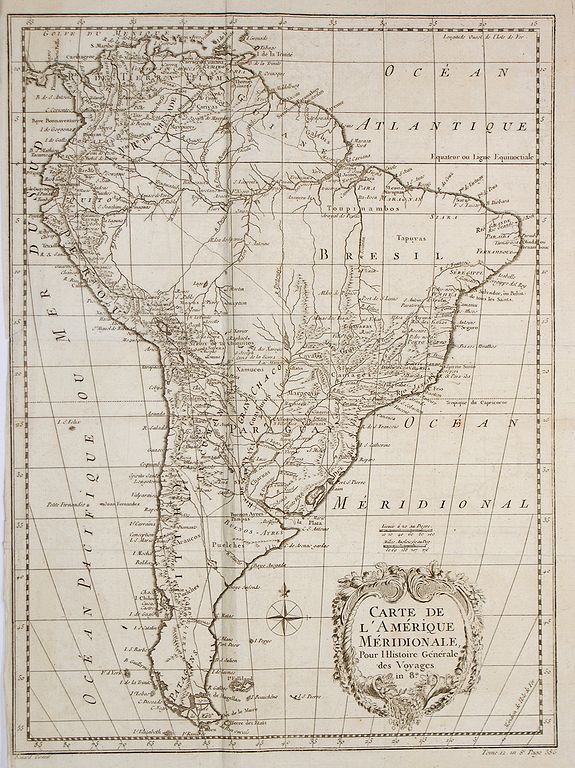 BENARD, R., Carte de l\'Amérique Méridionale, pour l\'Histoire Générale des Voyages in 8º., antique map, old maps