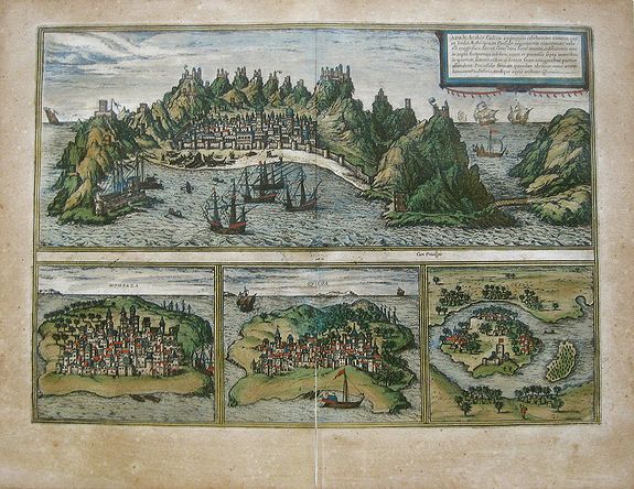 BRAUN, G / HOGENBERG, F., Arabia-Mombaza, Quiloa and Cefala, antique map, old maps