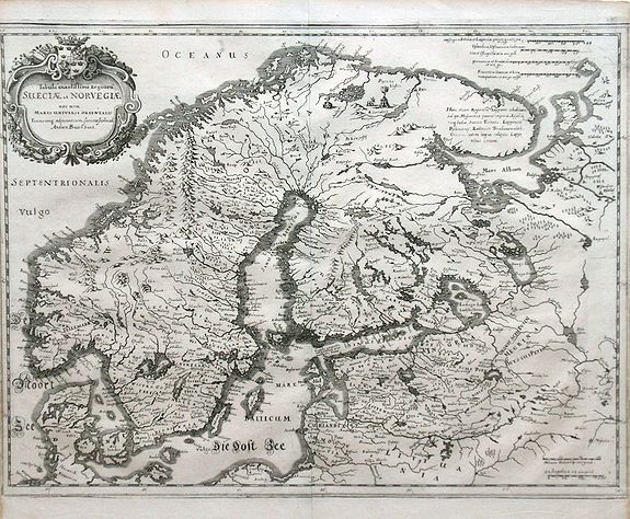 MERIAN, M, Tabula exantissima Regnoru Suecia et Norvegia, antique map, old maps