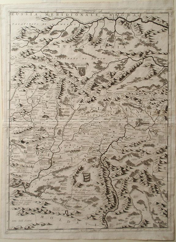 CORONELLI, V., Map of Romania, Including Transylvania, antique map, old maps