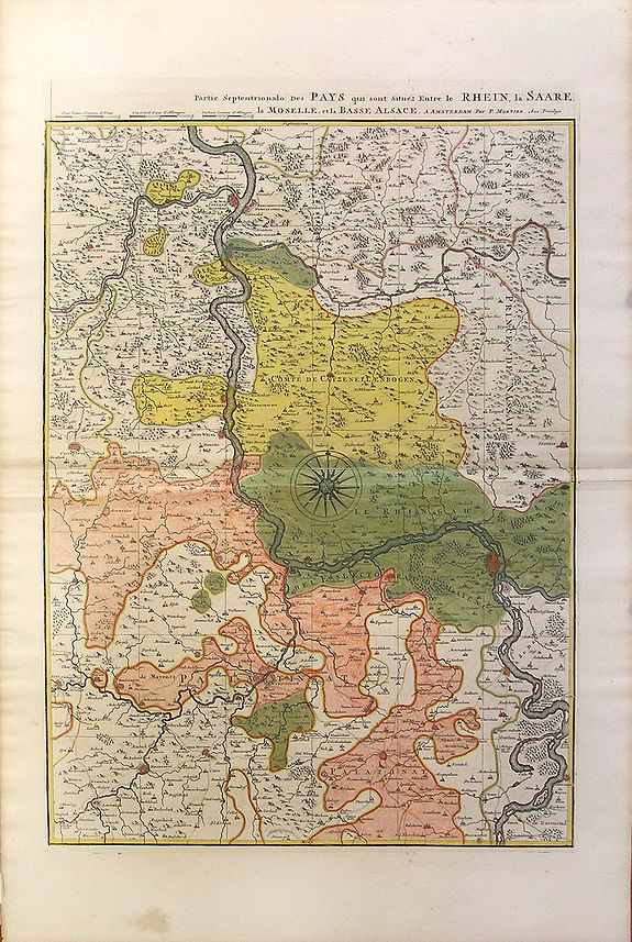 MORTIER, P., Partie Septentrionalo Des Pats qui sont situez entre le Rhein, la Saare, la Moselle, et la Basse Alsace., antique map, old maps