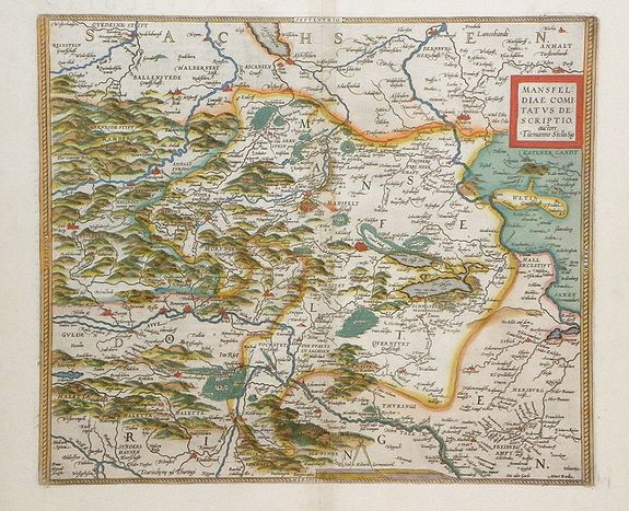 ORTELIUS, A., Mansfeldiae Comitatus Descriptioauctore Tilemanno Stella Sig., antique map, old maps