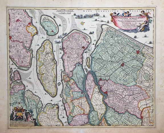 VISSCHER, N, Delflandia, Schielandia et circumjacentes Insulae ut Voorna, Overflackea, Goerea, Yselmonda et aliae., antique map, old maps