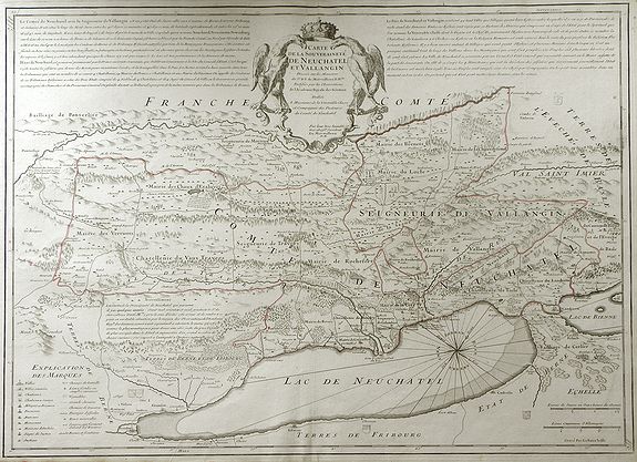 DE LISLE, G., Carte de la Souverainete de Neuchatel et Vallangin., antique map, old maps