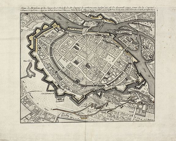 Anonymous., Plan de Breslau et du Siége de S.M. le R. de Pr. depuis le commencem. iusqu'au 18. de decemb. 1757. jour de la capitul, antique map, old maps