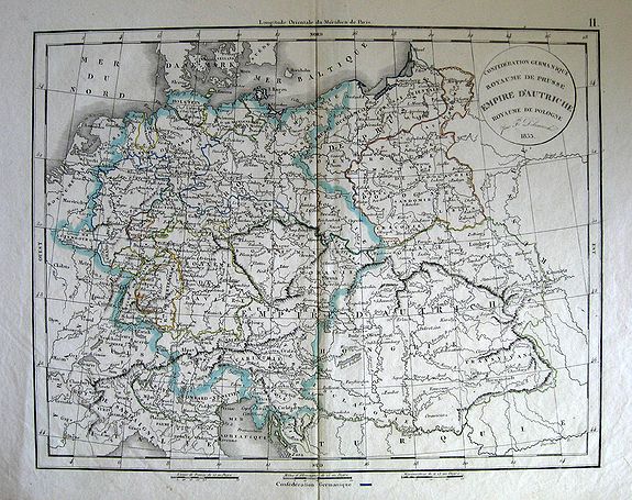 F. Delamarche, Confederation Germanique, Royaume de Prusse, Empire D'Autriche., antique map, old maps