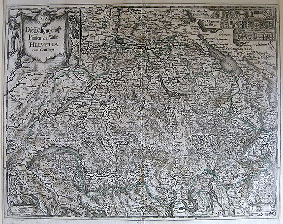 Hans Conrad Beiger, DieEydfgnolchafft Punten und Wallis Heluetia. . ., antique map, old maps