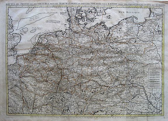 Joshua and Reiner Ottens, Route des postes et des voitures. . ., antique map, old maps