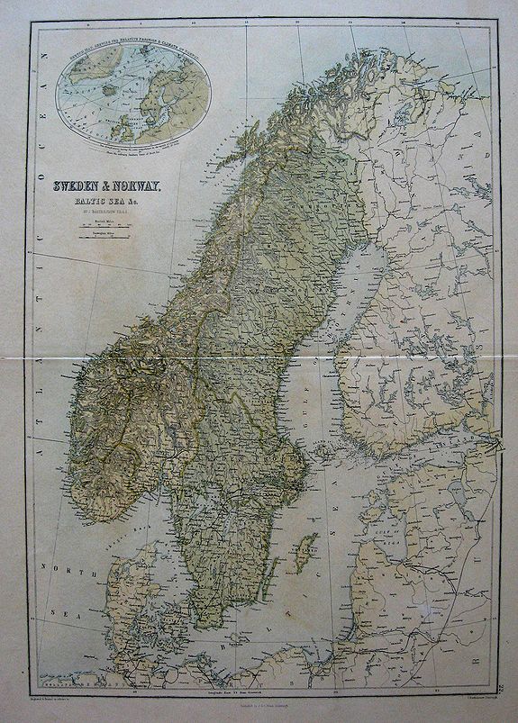 J. Bartholomew, Sweden and Norway., antique map, old maps