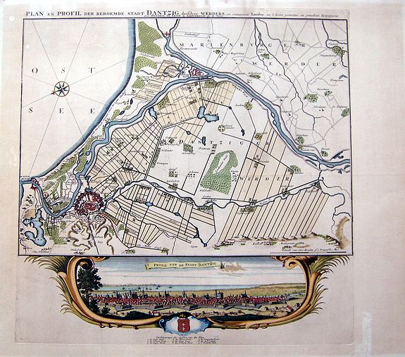 DE LETH, H., PLAN EN PROFIL DER BEROEMDE STADT DANTZIG derselver WERDERS, en omleggende Landen,..., antique map, old maps