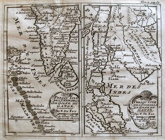 DEFER, N., Presqu’Isle De L’Inde De Ca Le Golfe Du Gange/Presqu’Isle De L’Inde De La Le Golfe Du Gange., antique map, old maps