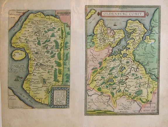 ORTELIUS, A., Thietmarsiae, Holsaticae Regionis Partis Typvs. Auctore Petro Boeckel. / Oldenbvrg Comit., antique map, old maps