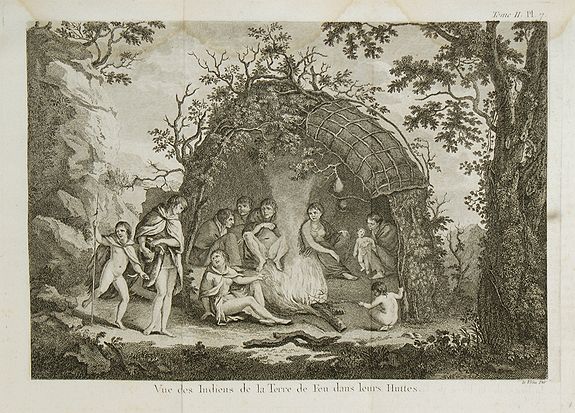 COOK, J., Vue des Indiens de la Terre de Feu dans leurs Huttes., antique map, old maps
