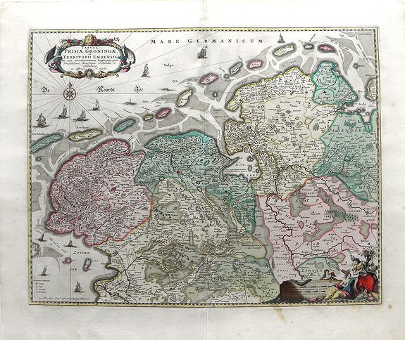 VISSCHER, N, Tabula Frisia, Groninga, et Territorii Emdensis nec non circumjacentium Regionum, puta Transisalaniae, Benthemiae, Westphalae et Oldenburgi, antique map, old maps