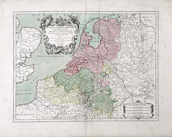 DESNOS, L., Les Dix-Sept Provinces des Pays-Bas suivant qu'elles sont possedees Par Le Roy la Maison d'Autriche et Les Estats Generaux des Provinces-Unies et Le Roide Prusse, antique map, old maps