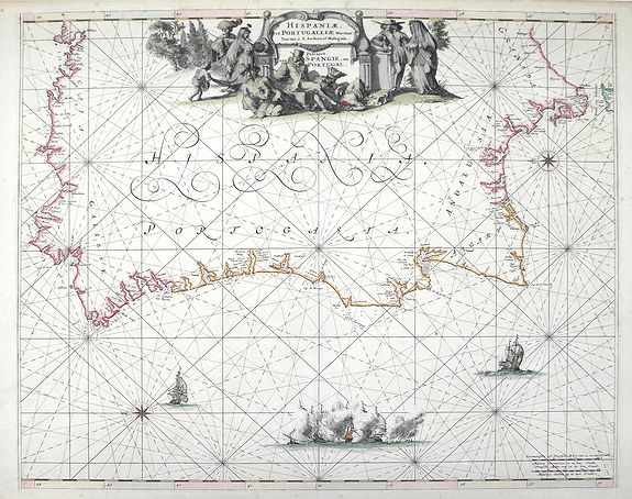 DE WIT, F, Hispaniae, et Portugalliae, Maritimi Tractus a S. Andero ad Malagam. Pascaert van Spangie en Portugal., antique map, old maps