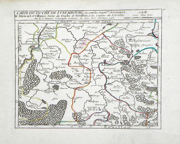 VAUGONDY, R, Carte du Duche de Luxembourg ou sont les Seign de Lompre, IV Mirwart et Villance, Partied u Duche de Bouillon, et les Consins du Lyegeois, antique map, old maps