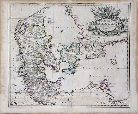 SENEX, J, A New Map of the Kingdom of Denmark with the Dutchy of Holstein & c. According to the Newest Observations. . ., antique map, old maps
