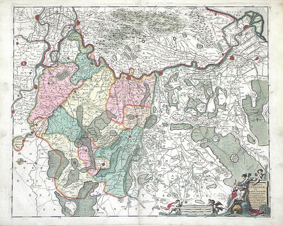 DE WIT, F, Comitatus Zutphaniae sive Geldriae Tetrachiae Zutphaniensis Isalae Fluvii Correctissima Descriptio denovo revisa, accurate divisa, et edta per F. de Witt, antique map, old maps