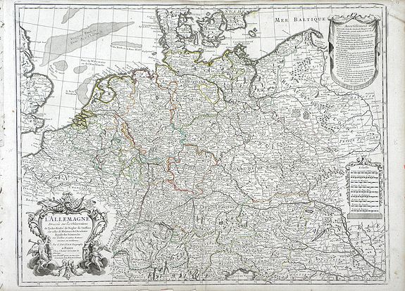 DELISLE, G , L'Allemagne Dressee sur les Observations de Tycho-Brahe de Kepler de Snellius sur celles de Messieurs de l'Academie Royale des Sciences, antique map, old maps