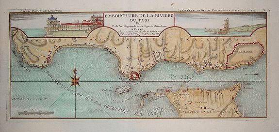 DE FER, Nicolas, Embouchure de la Riviere du Tage., antique map, old maps