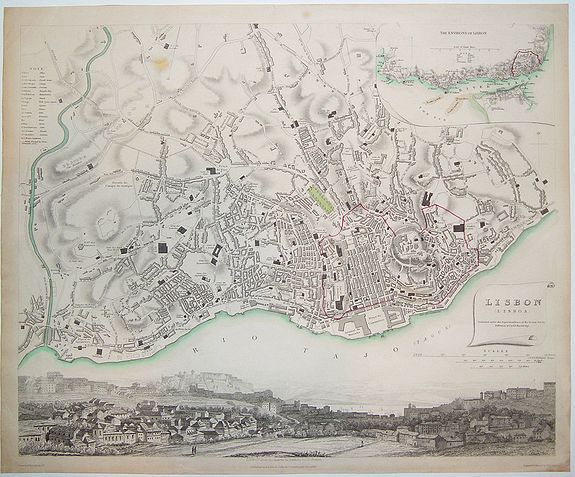BALDWIN / CRADOCK, Lisbon (Lisboa), antique map, old maps