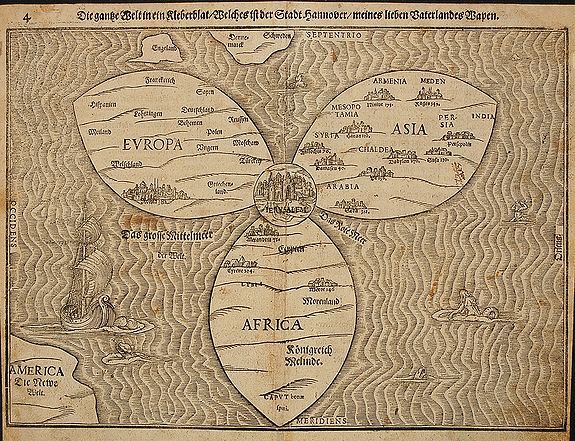 BÜNTING, H., Die gantze Welt in ein Kleberblat , antique map, old maps