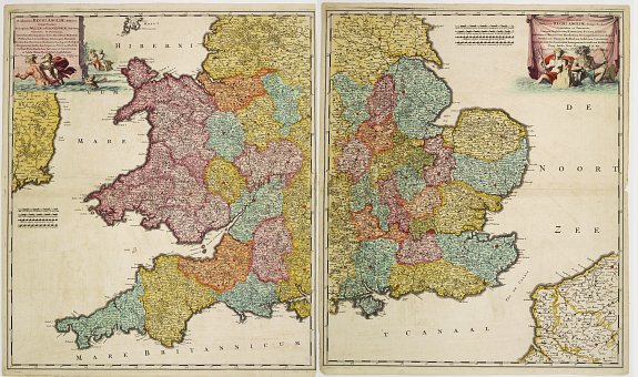 DE WIT,F., Lancaster Occidentalior Regni Angliae Districtus..., together with Orientalior Districtus Regni Angliae?, antique map, old maps