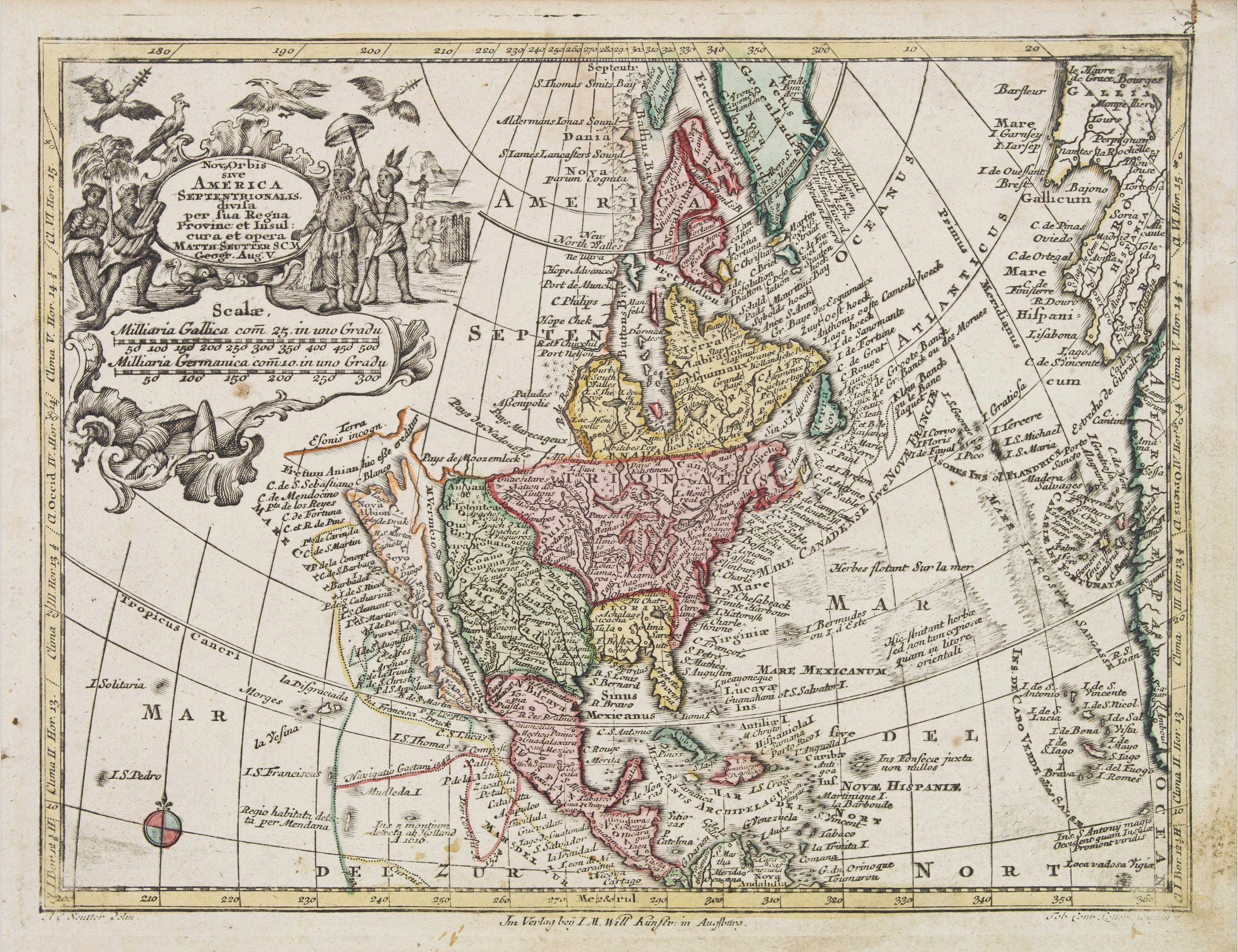 SEUTTER, M., Nov' Orbis Sive America Septentrionalis. . ., antique map, old maps