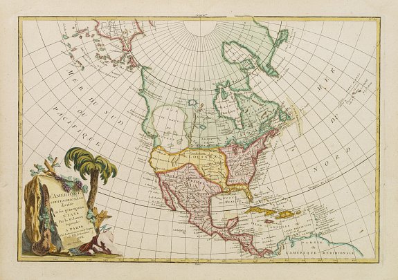 LATTRE, L'Amerique Septentrionale divisé en fes principaux., antique map, old maps