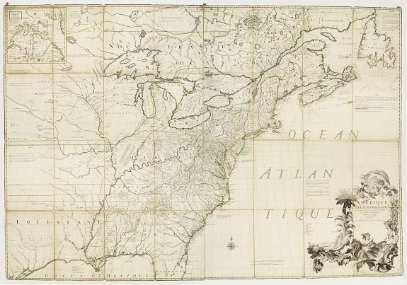 MITCHEL/LE ROUGE, Amerique Septentrionale avec les Routes, Distances en miles, Limites et Etablissements François et Anglois Par le Docteur Mitchel Traduit de 'Anglois.., antique map, old maps