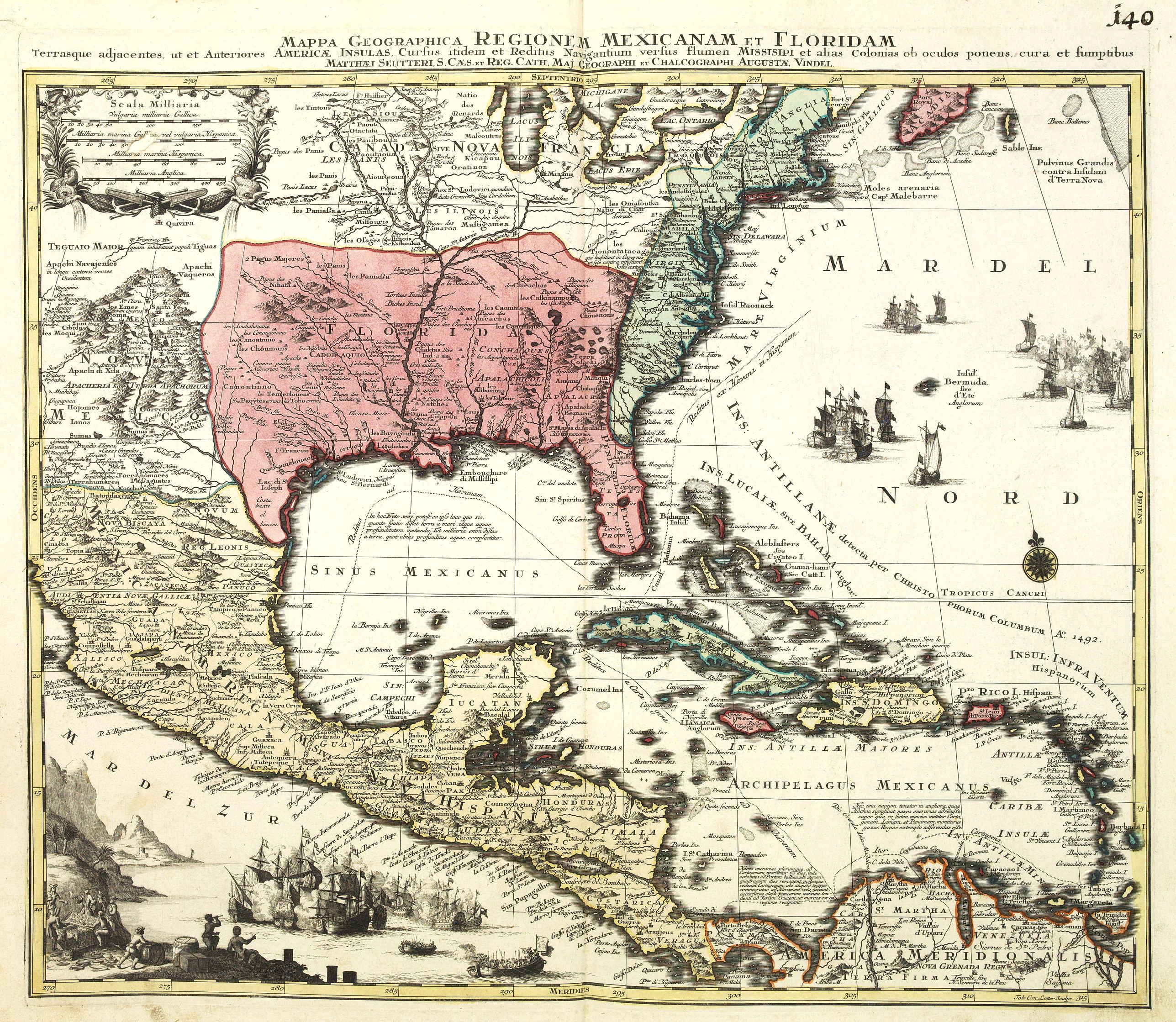 SEUTTER, M., Mappa Geographica Regionem Mexicanam et Floridam., antique map, old maps